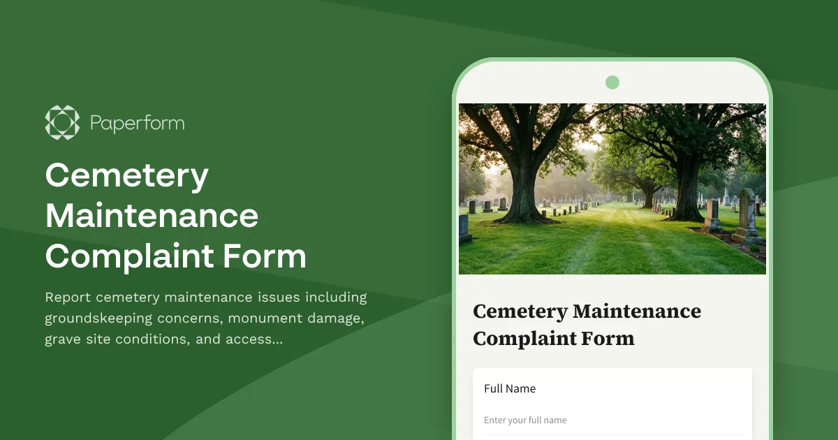 Cemetery Maintenance Complaint Form