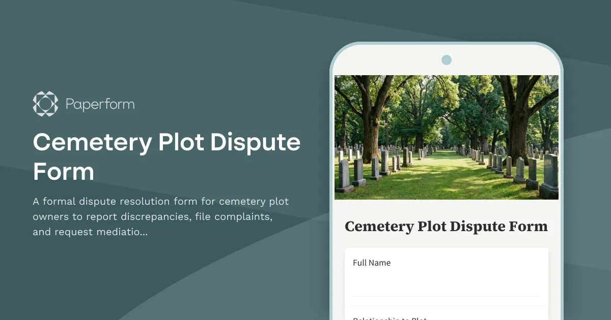 Cemetery Plot Dispute Form