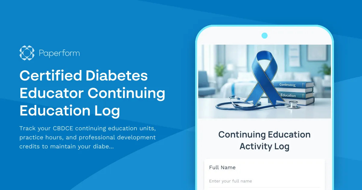Certified Diabetes Educator Continuing Education Log