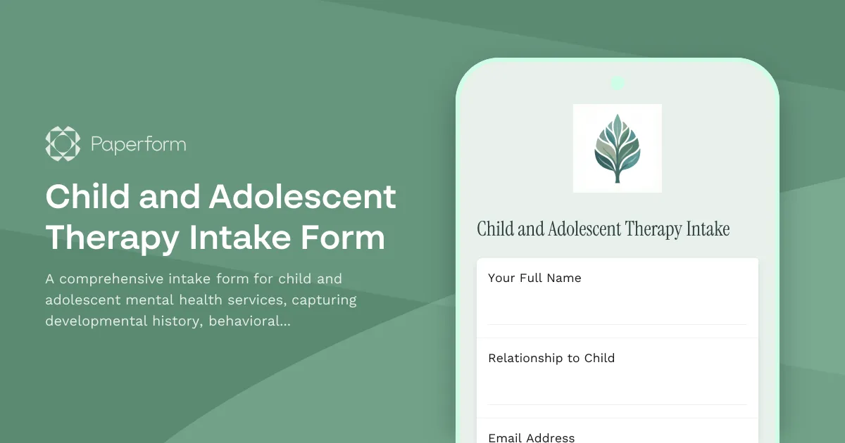 Child and Adolescent Therapy Intake Form