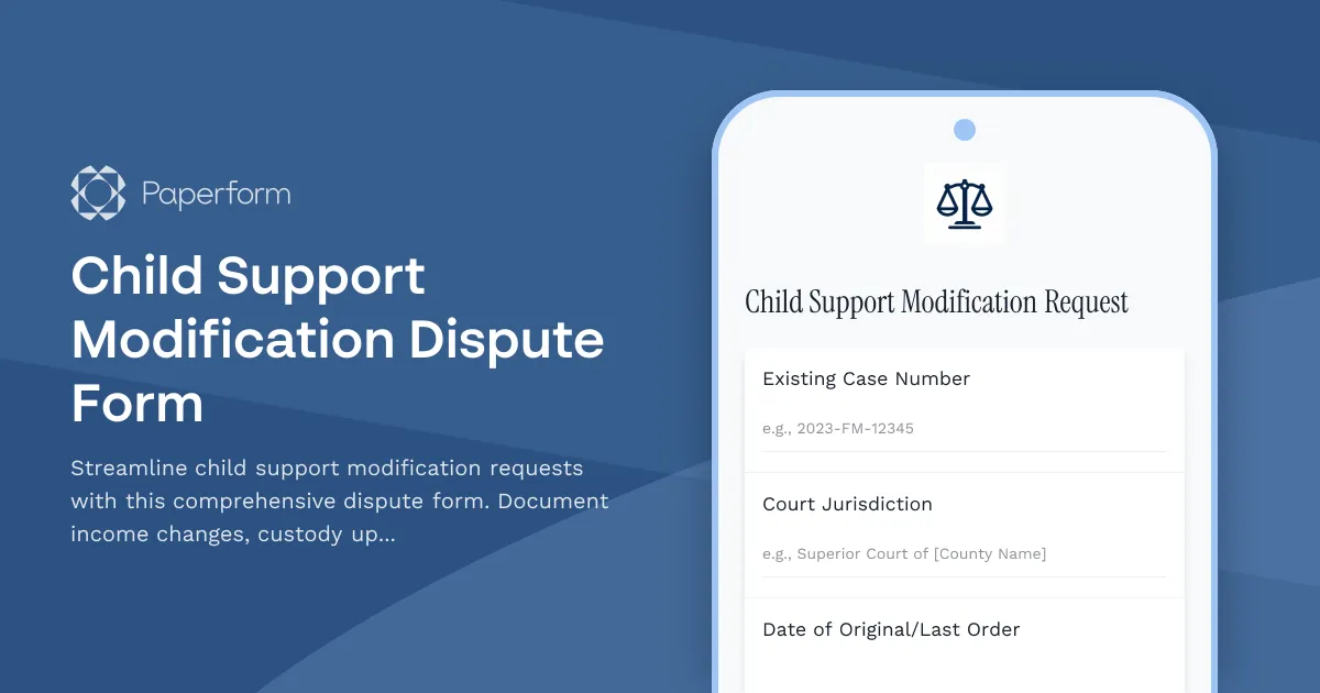 Child Support Modification Dispute Form