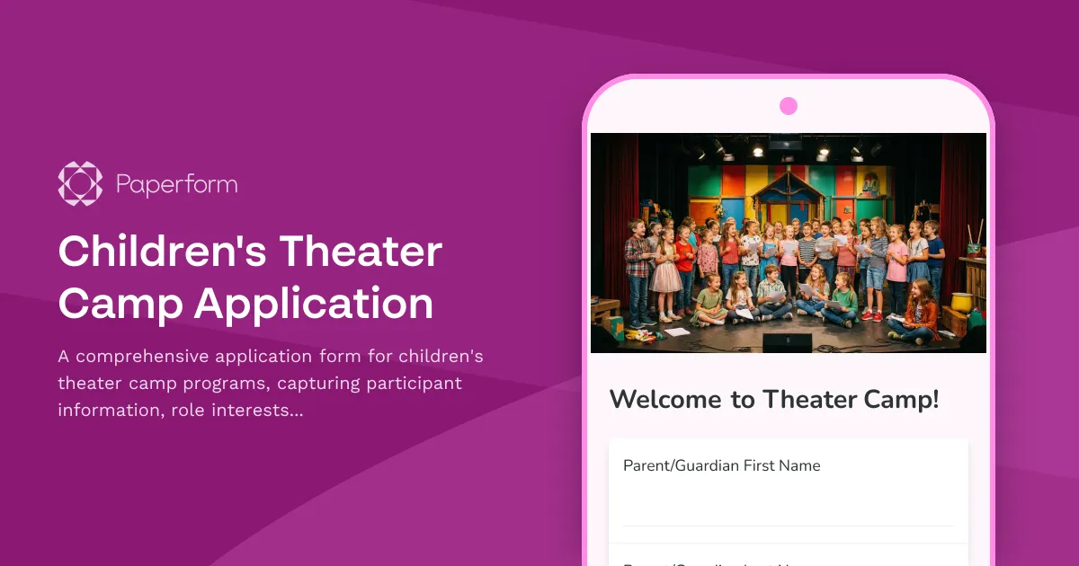 Children's Theater Camp Application