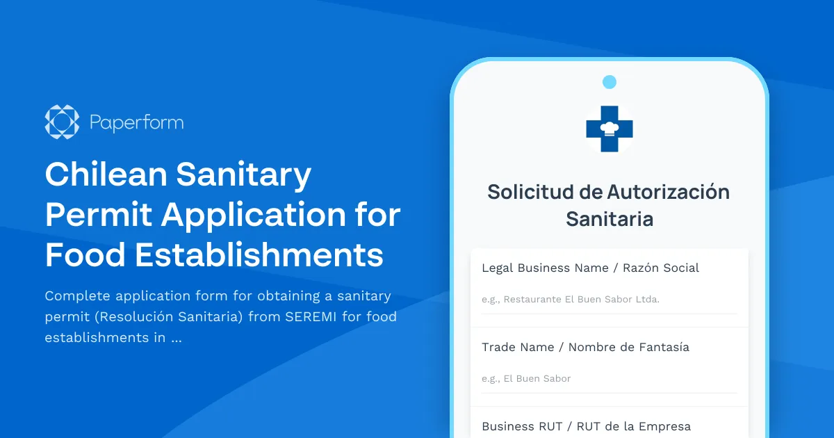 Chilean Sanitary Permit Application for Food Establishments