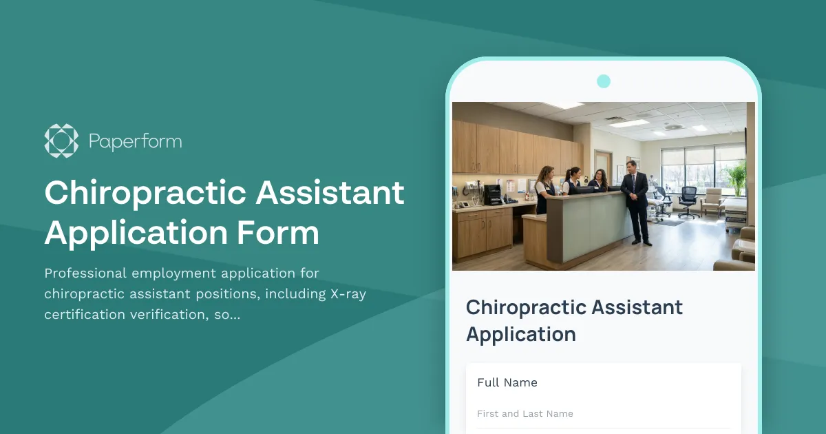 Chiropractic Assistant Application Form