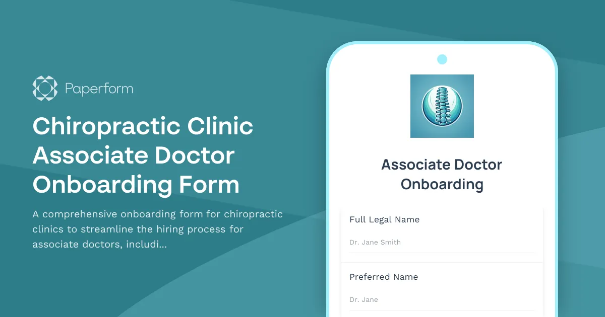 Chiropractic Clinic Associate Doctor Onboarding Form