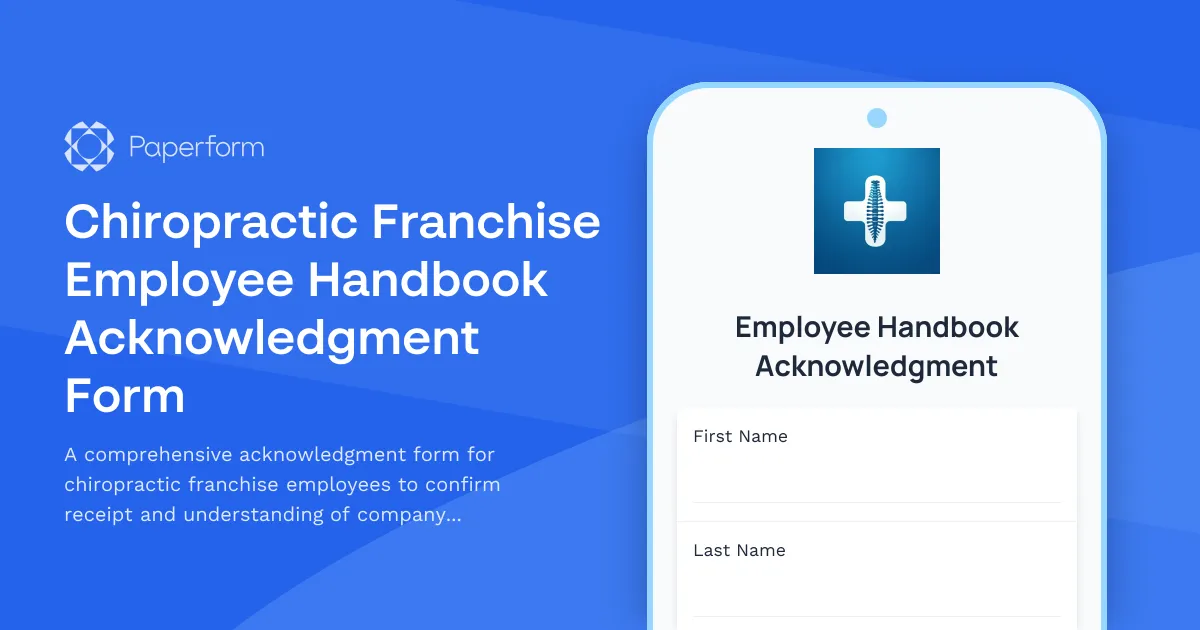 Chiropractic Franchise Employee Handbook Acknowledgment Form