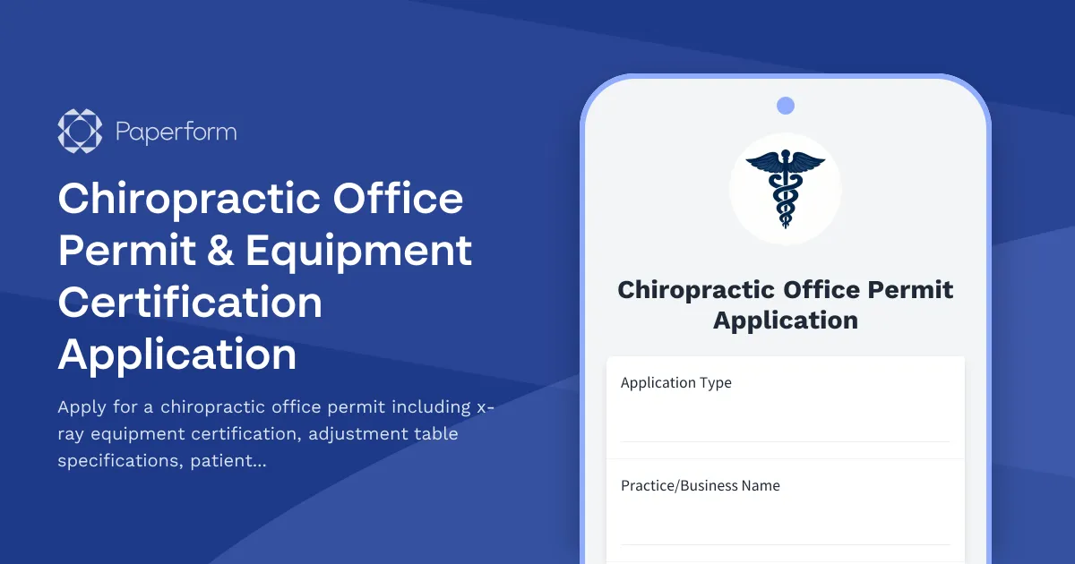 Chiropractic Office Permit & Equipment Certification Application