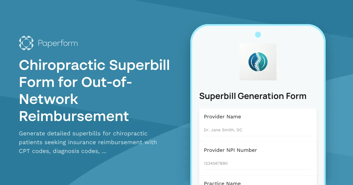 Chiropractic Superbill Form for Out-of-Network Reimbursement