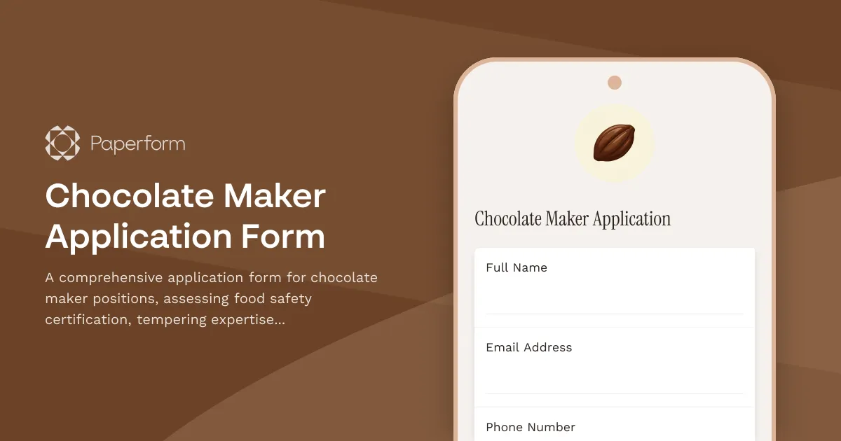 Chocolate Maker Application Form