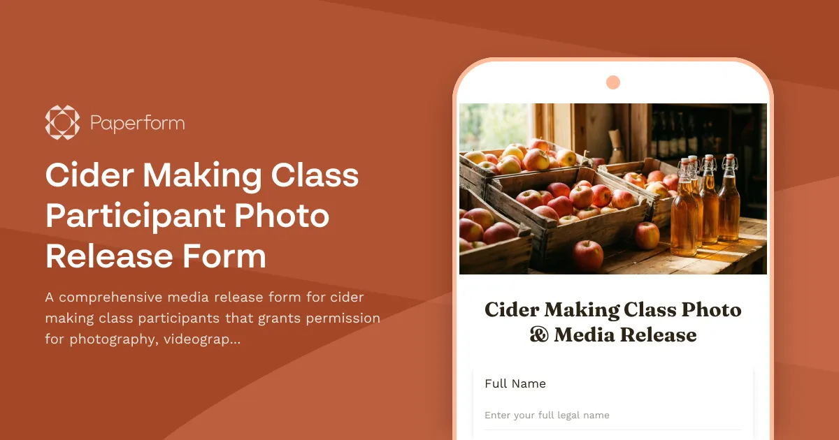 Cider Making Class Participant Photo Release Form