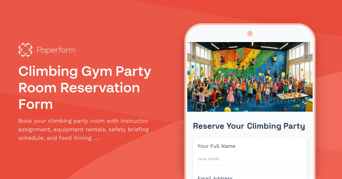 Climbing Gym Party Room Reservation Form
