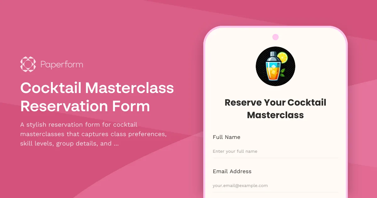 Cocktail Masterclass Reservation Form