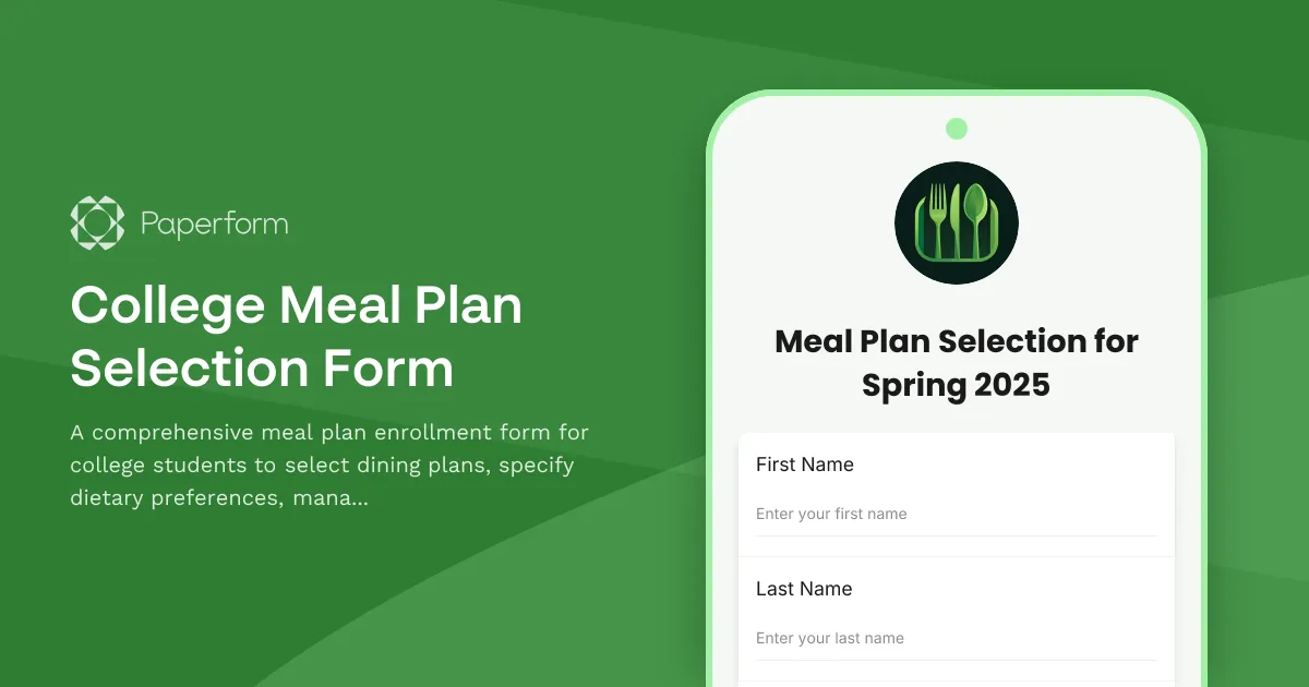 College Meal Plan Selection Form