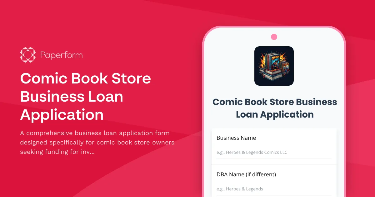 Comic Book Store Business Loan Application