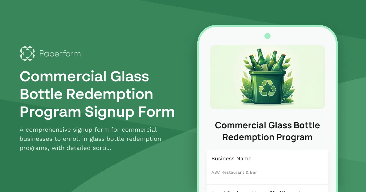 Commercial Glass Bottle Redemption Program Signup Form