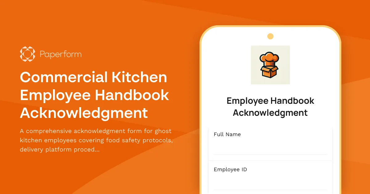 Commercial Kitchen Employee Handbook Acknowledgment