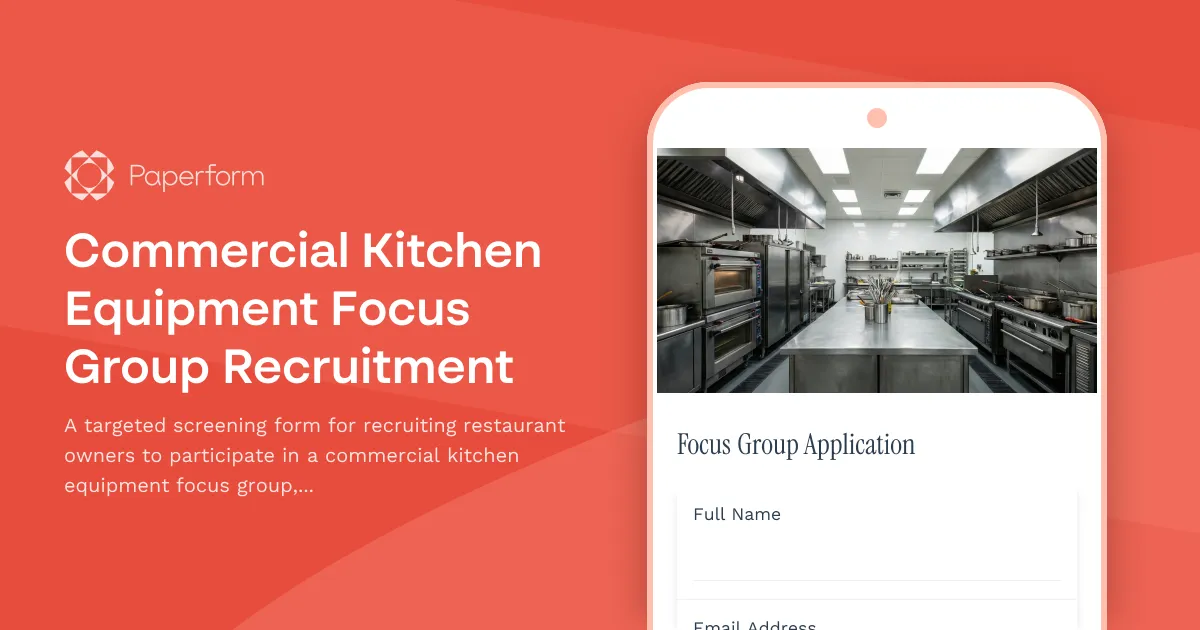 Commercial Kitchen Equipment Focus Group Recruitment