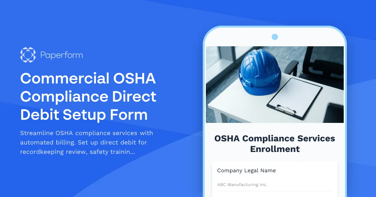 Commercial OSHA Compliance Direct Debit Setup Form