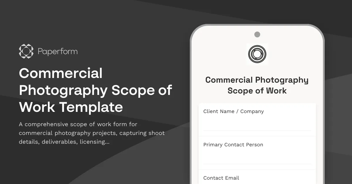 Commercial Photography Scope of Work Template