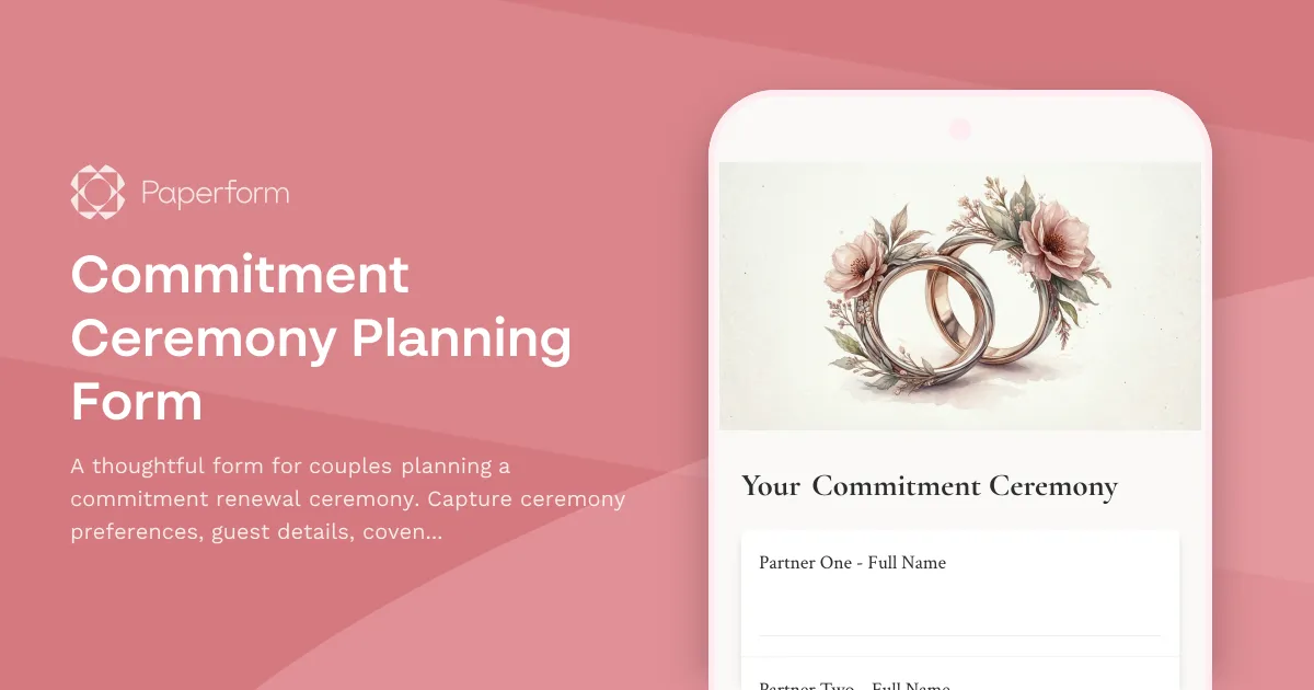 Commitment Ceremony Planning Form