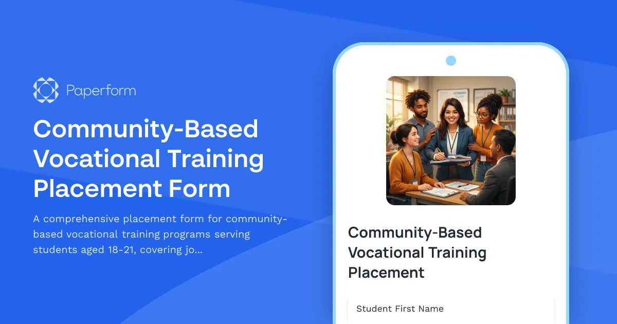 Community-Based Vocational Training Placement Form
