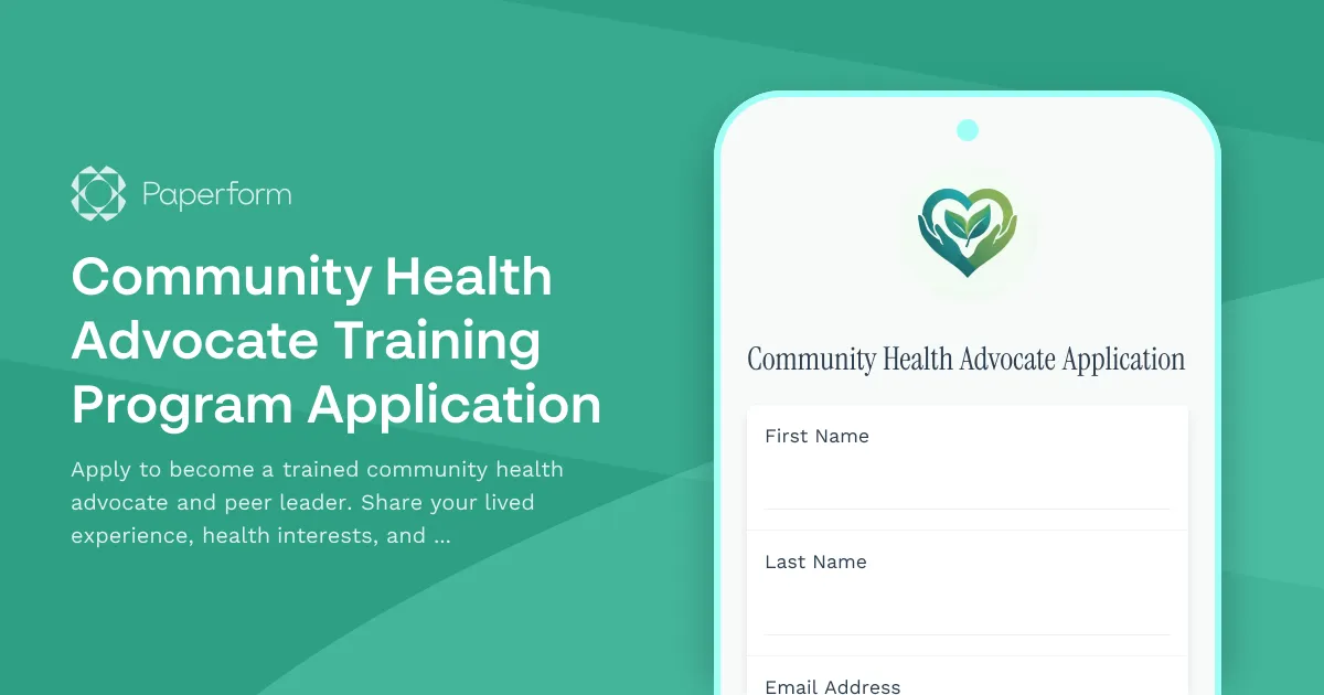 Community Health Advocate Training Program Application