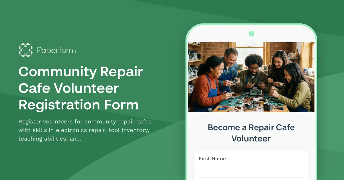 Community Repair Cafe Volunteer Registration Form