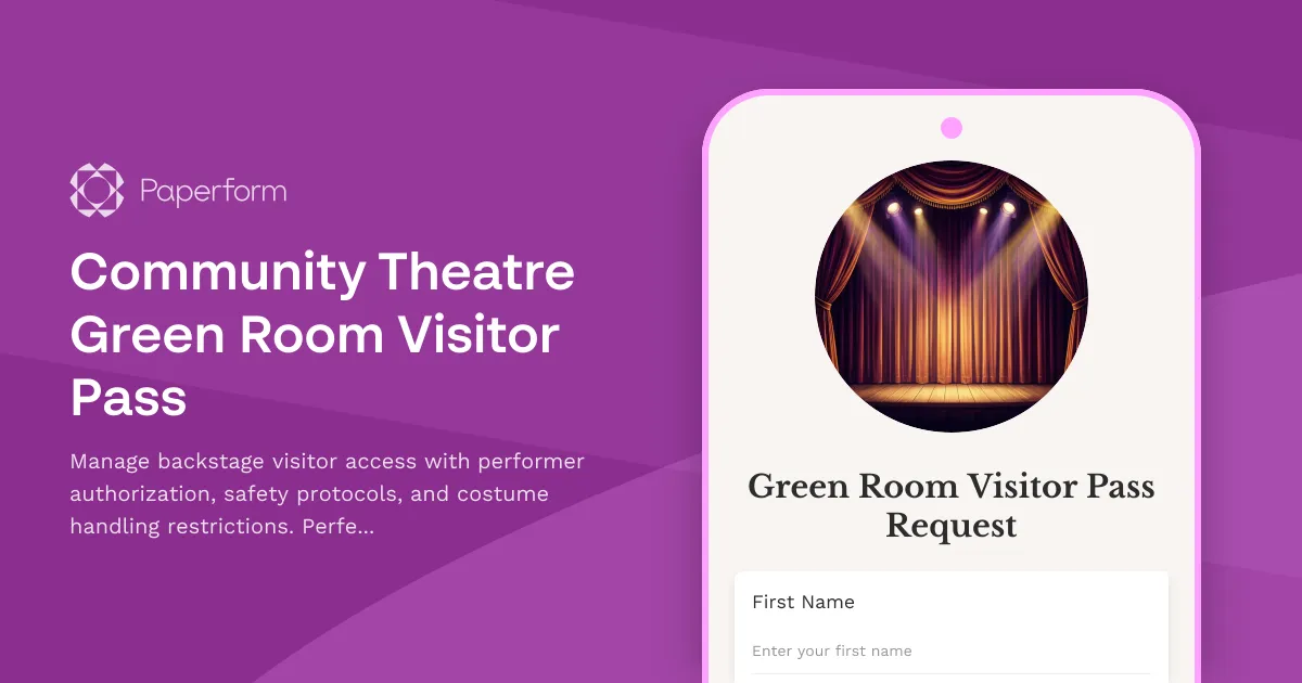 Community Theatre Green Room Visitor Pass