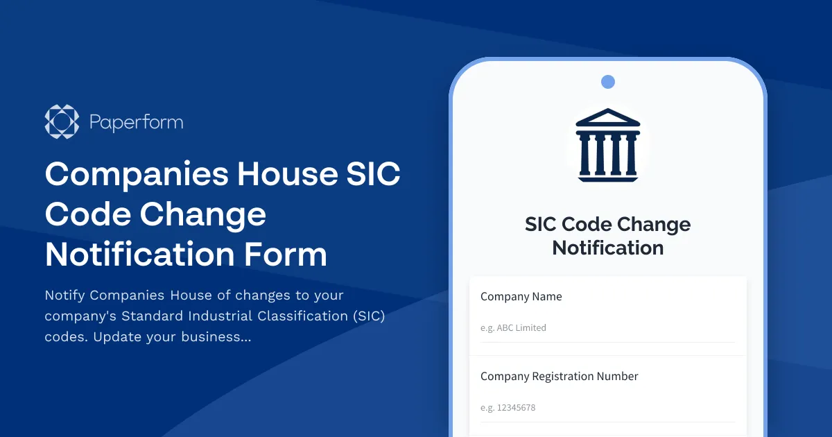 Companies House SIC Code Change Notification Form