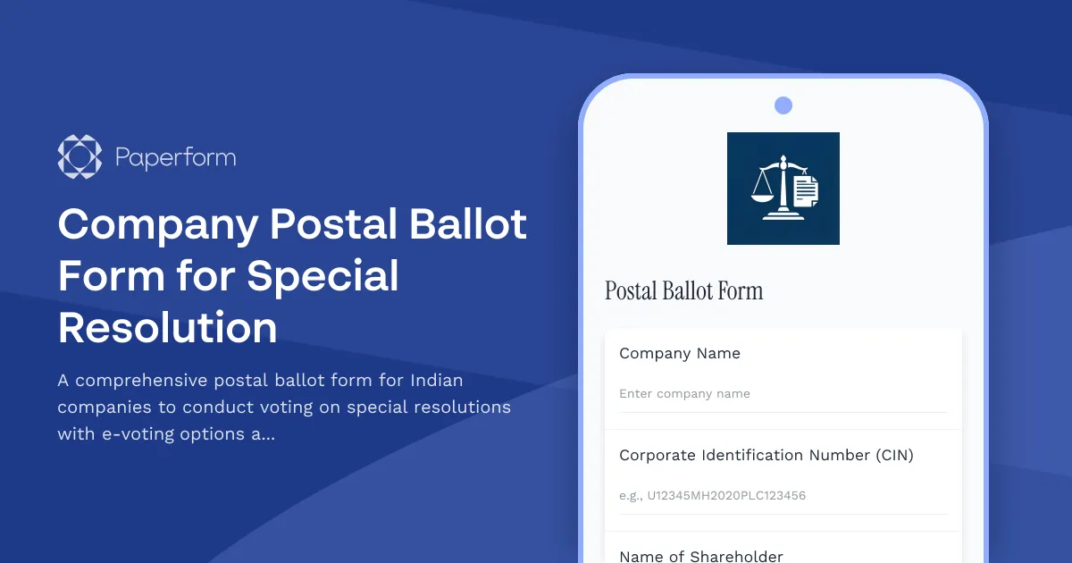 Company Postal Ballot Form for Special Resolution