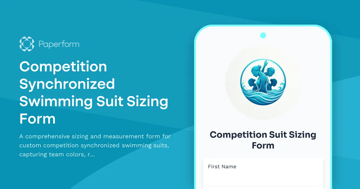 Competition Synchronized Swimming Suit Sizing Form