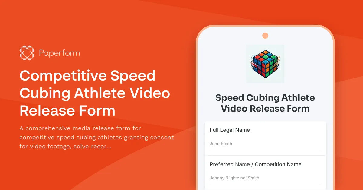 Competitive Speed Cubing Athlete Video Release Form