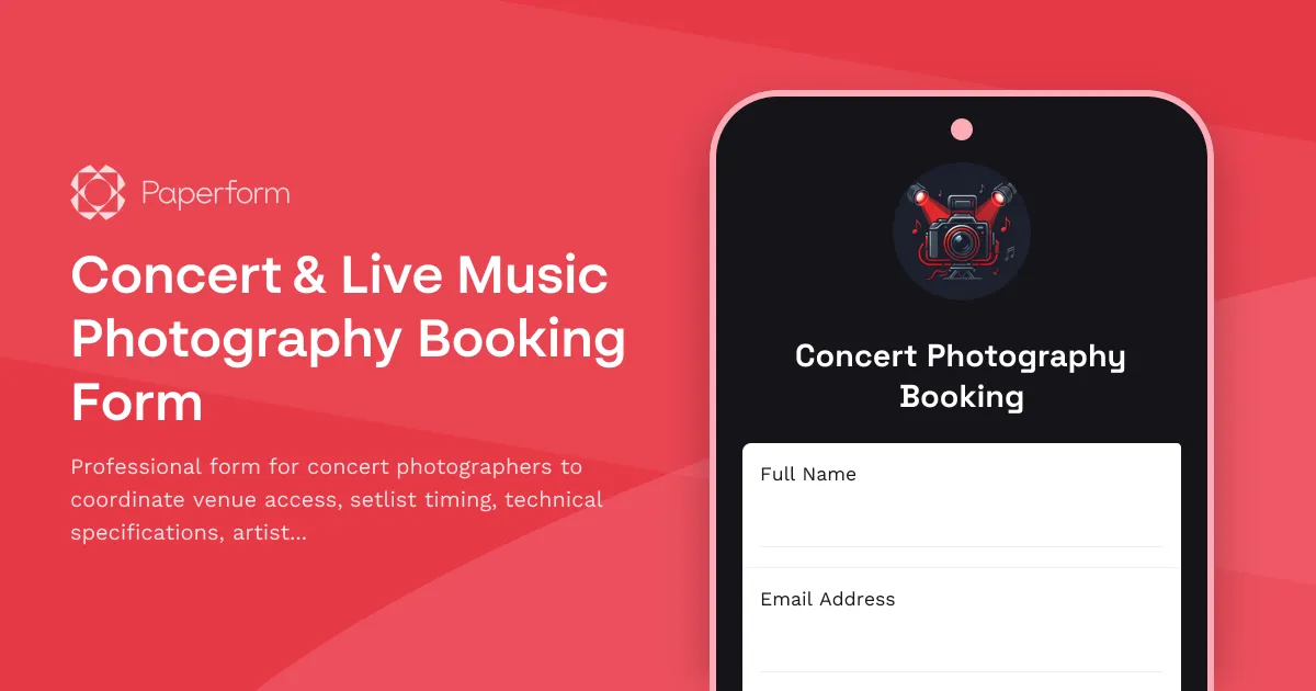 Concert & Live Music Photography Booking Form
