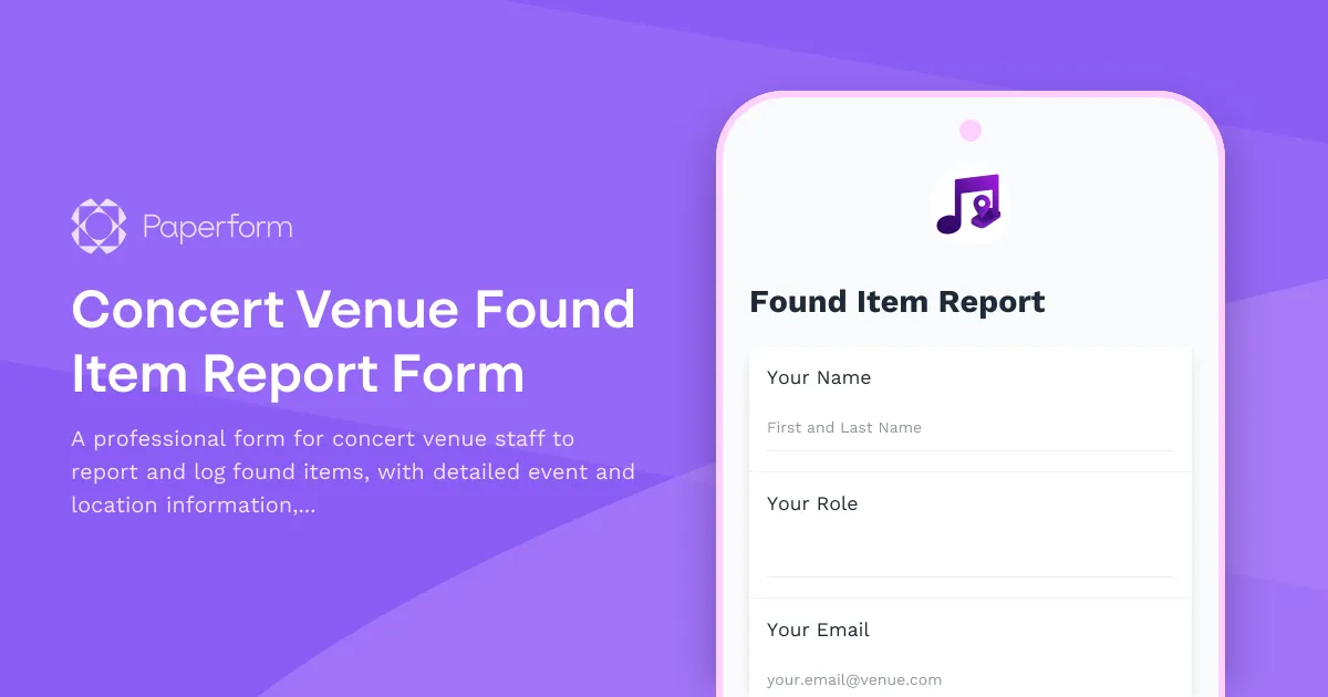 Concert Venue Found Item Report Form