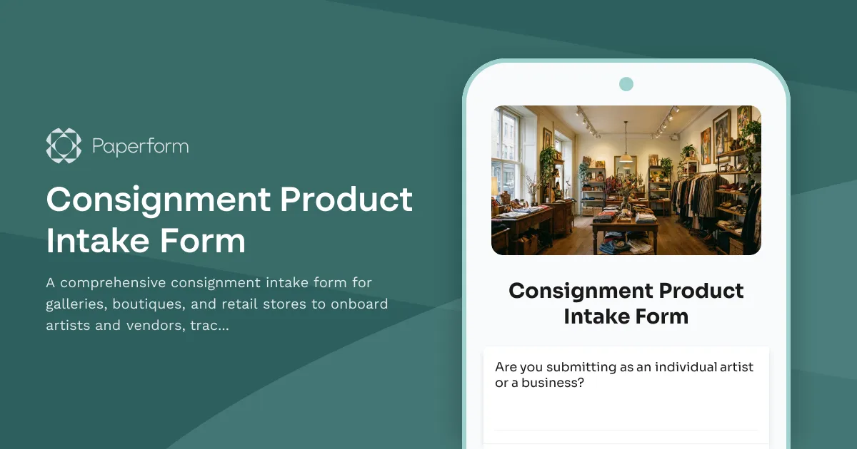 Consignment Product Intake Form