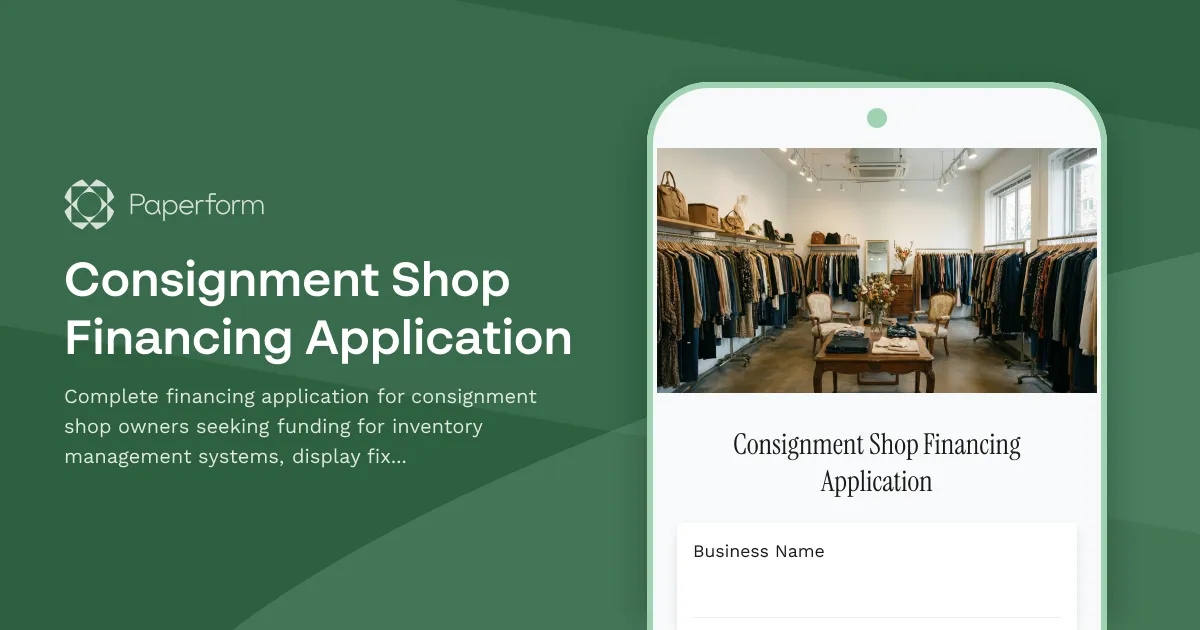 Consignment Shop Financing Application