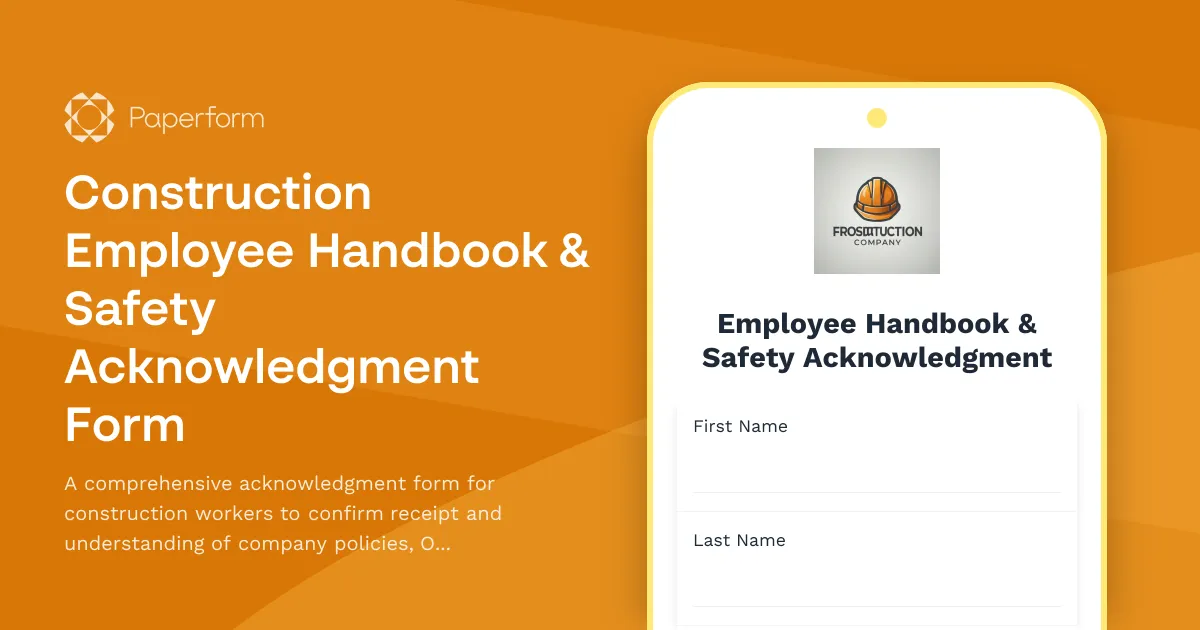 Construction Employee Handbook & Safety Acknowledgment Form