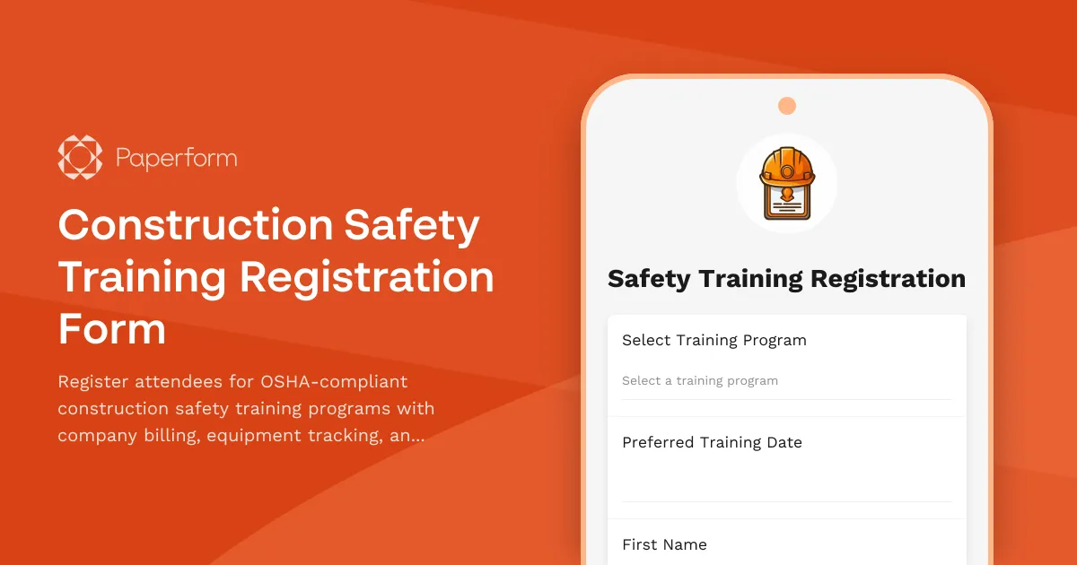 Construction Safety Training Registration Form