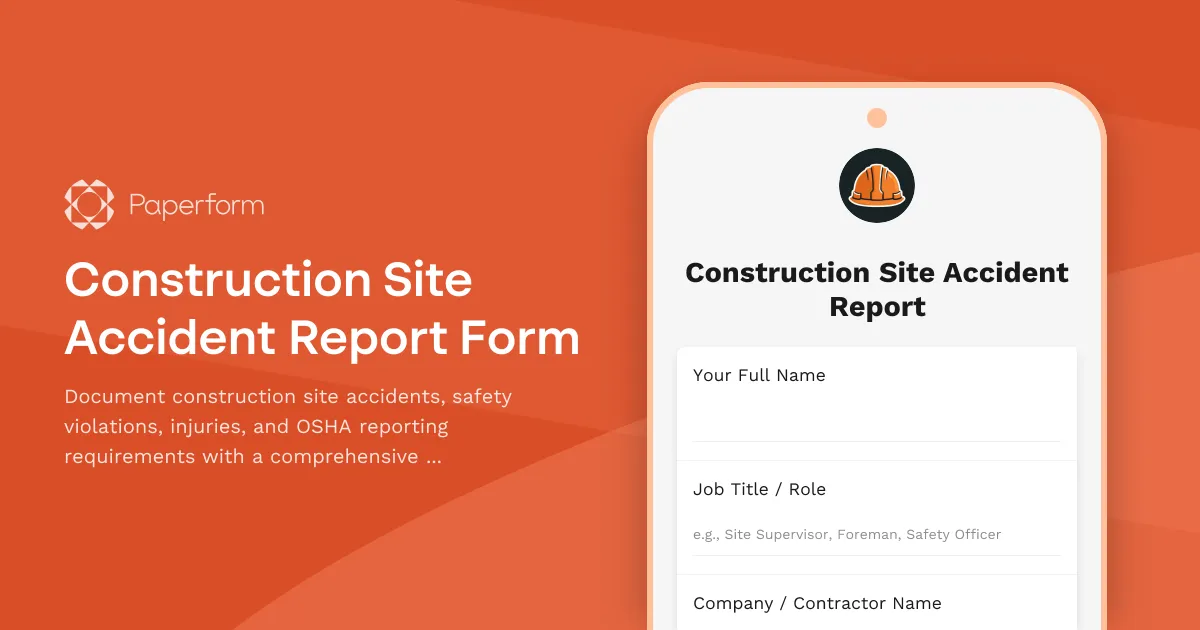 Construction Site Accident Report Form