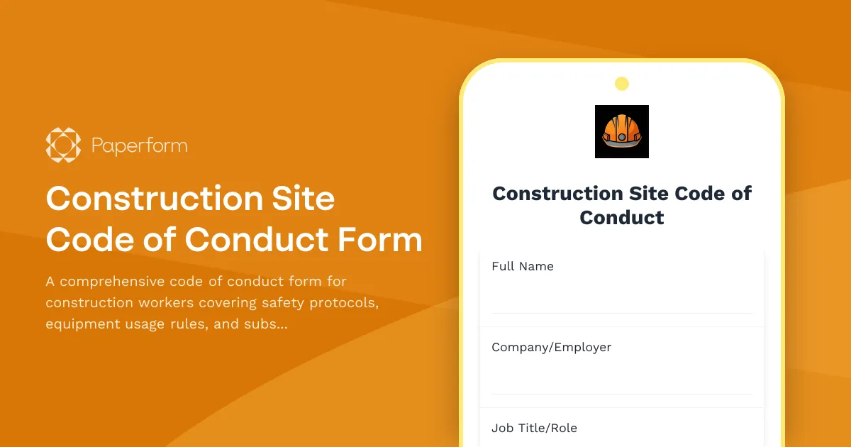 Construction Site Code of Conduct Form