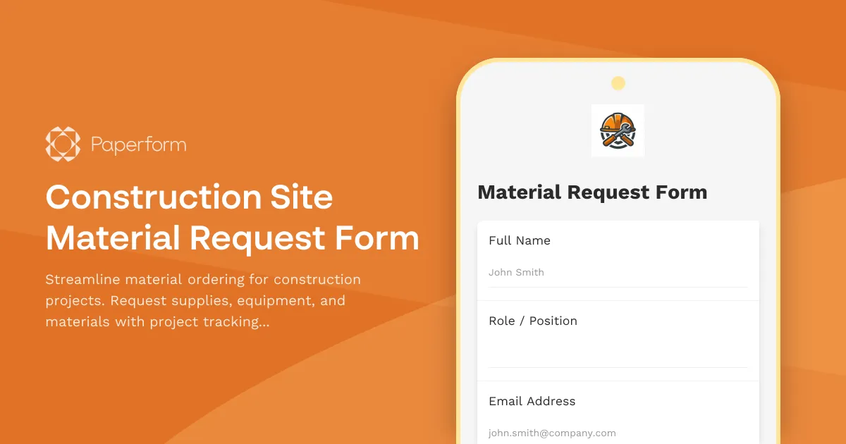 Construction Site Material Request Form