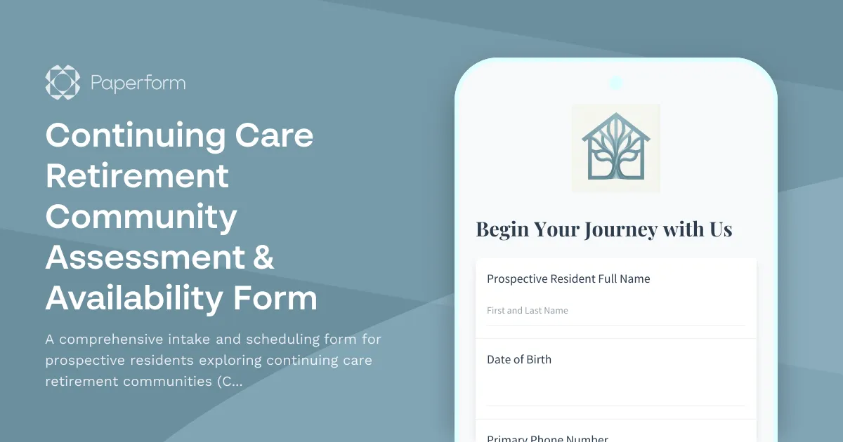 Continuing Care Retirement Community Assessment & Availability Form