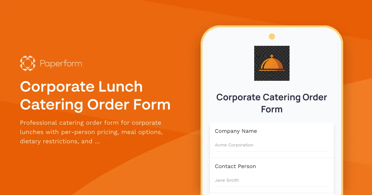 Corporate Lunch Catering Order Form
