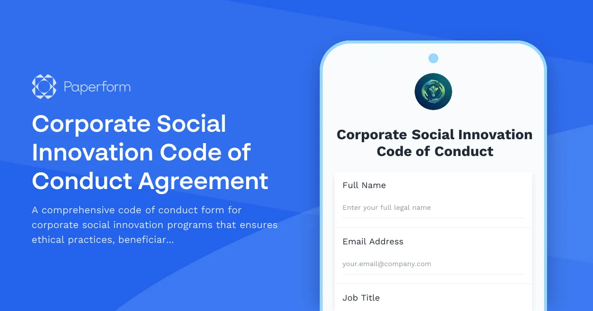 Corporate Social Innovation Code of Conduct Agreement