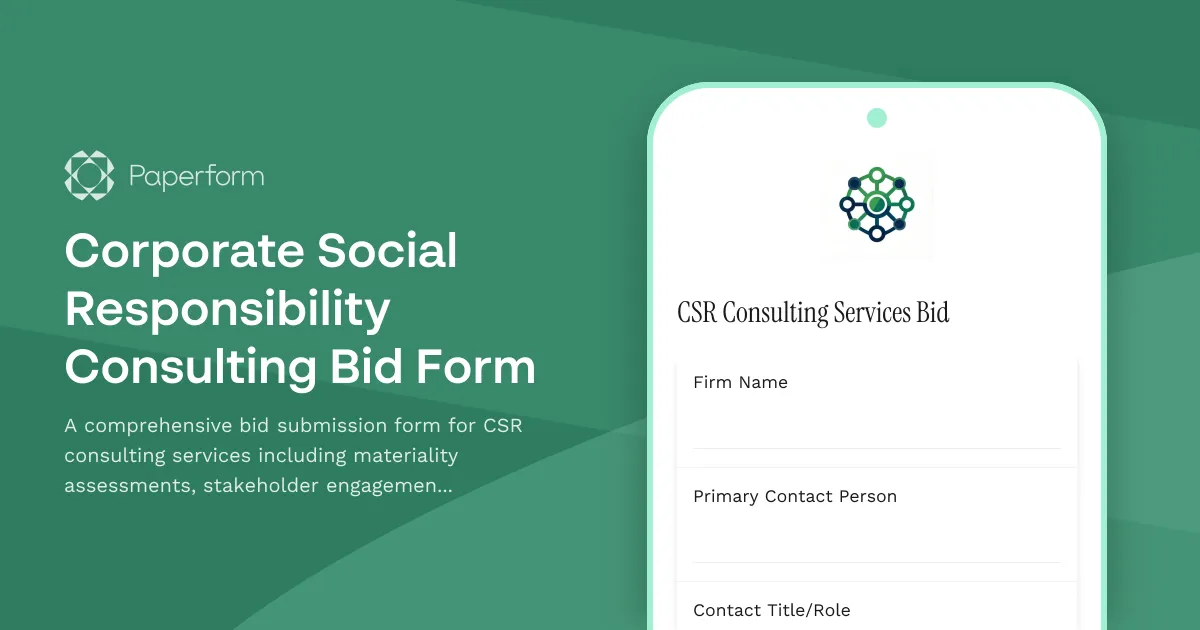 Corporate Social Responsibility Consulting Bid Form