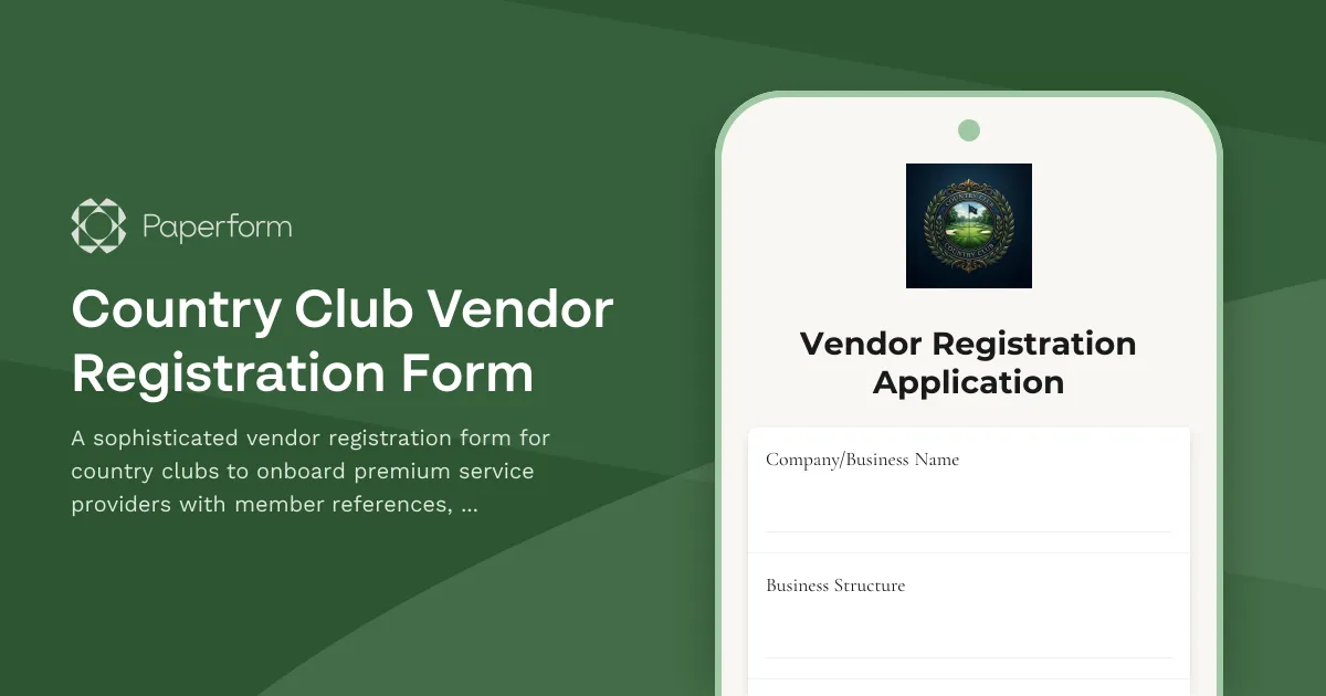 Country Club Vendor Registration Form
