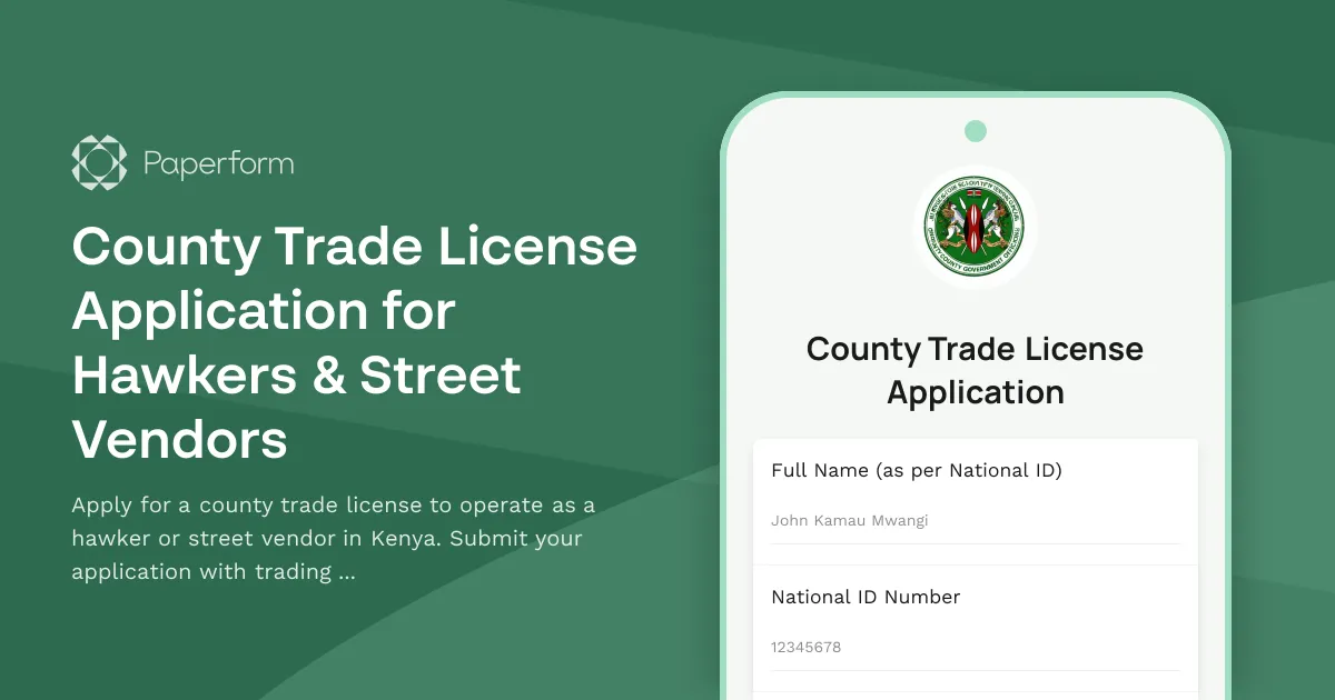 County Trade License Application for Hawkers & Street Vendors