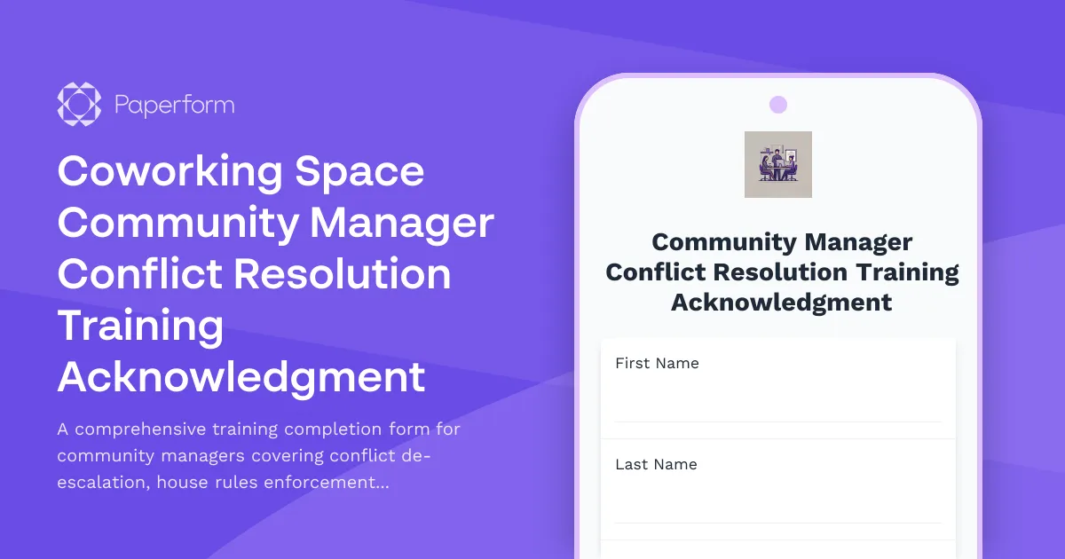 Coworking Space Community Manager Conflict Resolution Training Acknowledgment