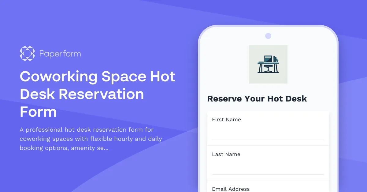 Coworking Space Hot Desk Reservation Form