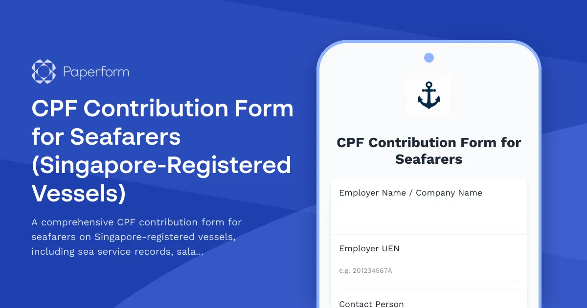 CPF Contribution Form for Seafarers (Singapore-Registered Vessels)